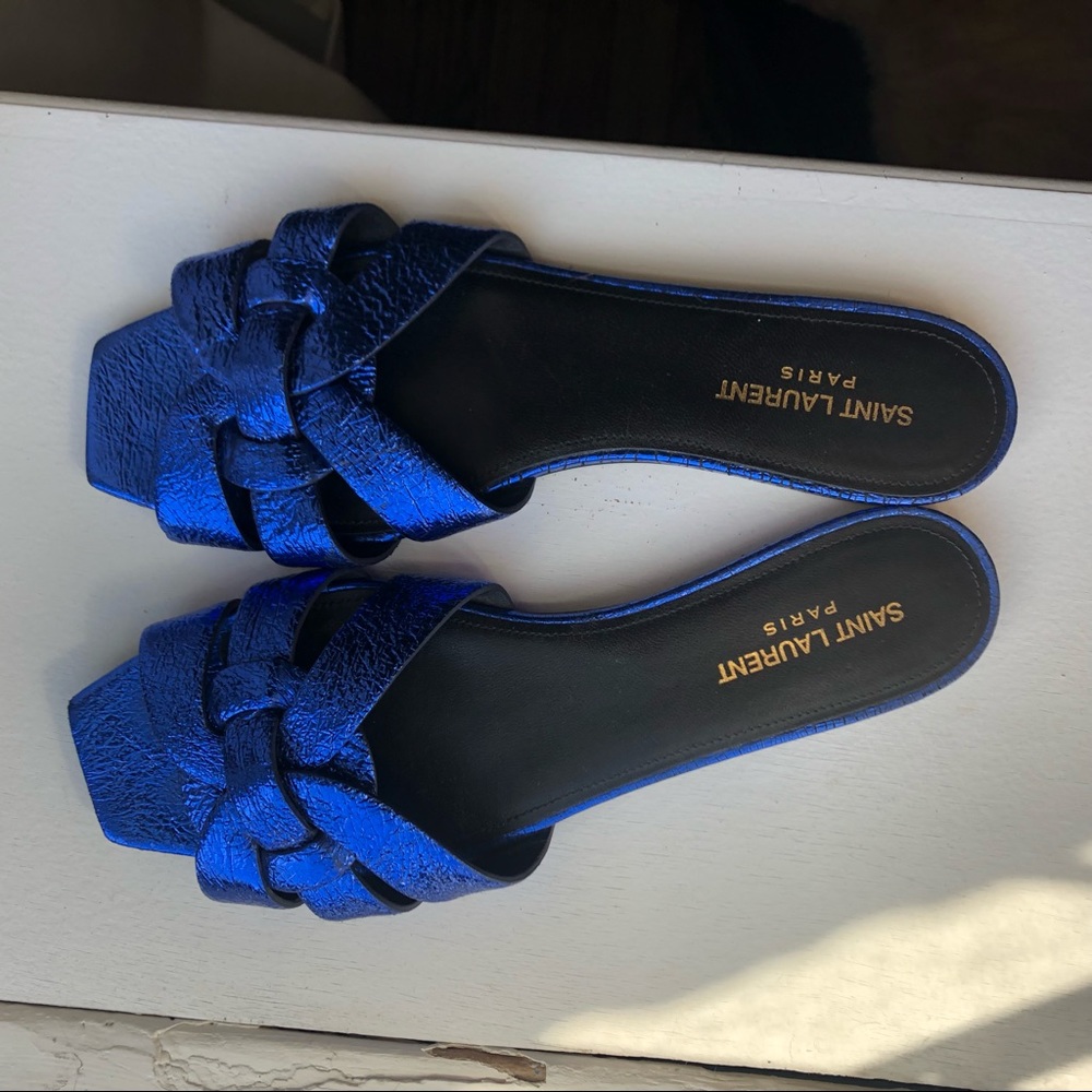 Saint Laurent metallic blue sandal size 41